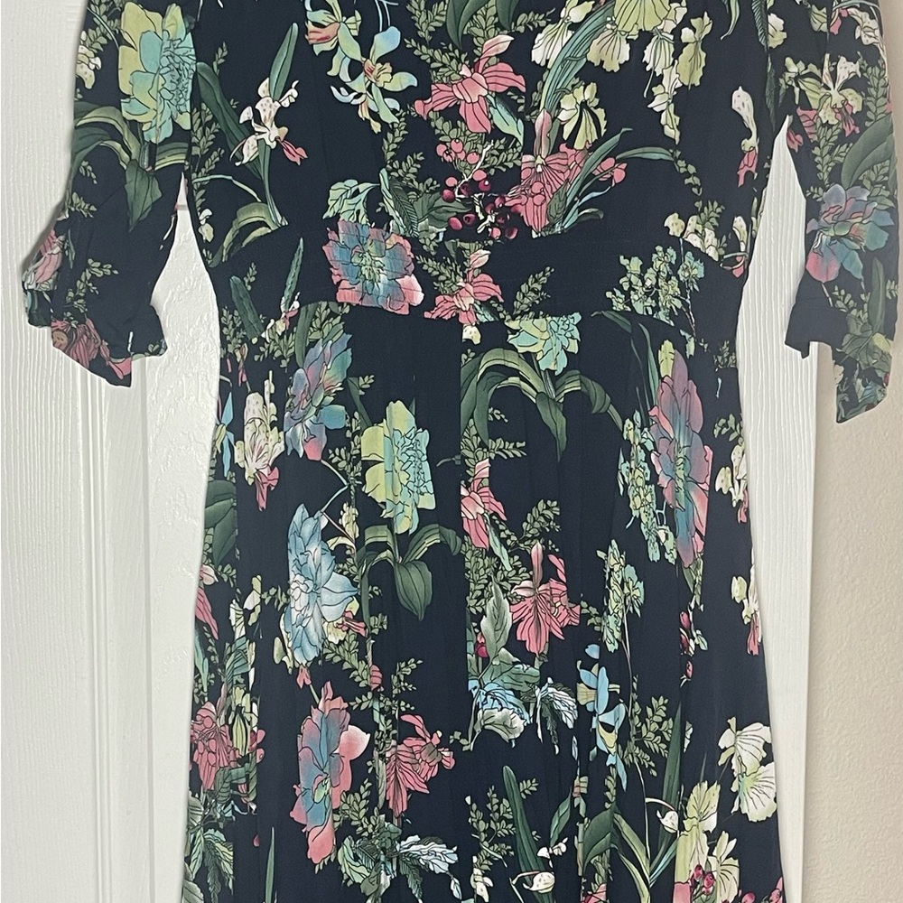 PrettyGarden dress with multicolor flowers on navy background